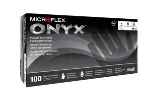 Ansell Microflex Onyx N64 Nitrile Gloves - Disposable, Non-Latex, Textured, Black, Size Large (pack of 100)