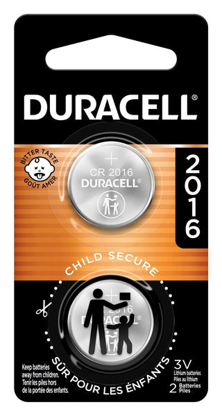 Duracell 2016 3V Lithium Coin Batteries 2 Count (Pack of 1), CR2016 3 Volt Battery for Key Fob, Car Remote