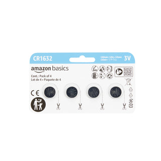 Amazon Basics 4-Pack CR1632 3 Volt Lithium Coin Cell Battery, Long Lasting Power, Mercury-Free, Reliable, Child Safety Packaging