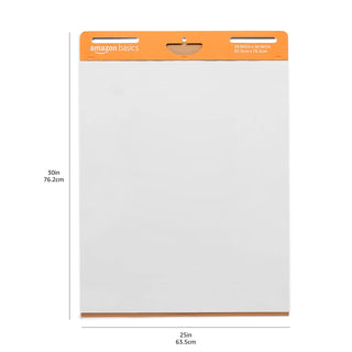 Amazon Basics Sticky Easel Pads for Presentations, Brainstorming, Classroom Use, Bleed-Resistant, Easy to Hang, 25 x 30 in, White, 2-Pack