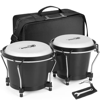 lotmusic Bongo Drums 6” and 7”, Black Wooden Percussion Instrument Bongos for Adults Beginners,Hand Drum with Carry Bag and Tuning Wrench for Education and Practice