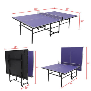 GarveeLife 9ft Mid-Size Portable Table Tennis Tables– Professional Outdoor Ping Pong Table Game, Foldable Ping Pong Game Set for Indoor/Outdoor,Table Top with Net, 2 Paddles and 3 Balls, Playback Mode