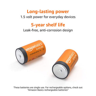 Amazon Basics 96-Count D Cell Alkaline Batteries, 1.5 Volt, 5-Year Shelf Life, Long-Lasting Power, for Household Devices, Clocks, Flashlights, 4 Packs of 24
