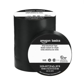 Amazon Basics Vinyl Electrical Adhesive Tape, Flame Retardant, Wire Insulation, Repairs, 3/4 in x 60 ft x 0.007in, Black, 6-Pack (