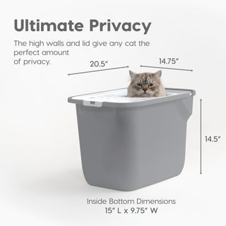 IRIS USA Cat Litter Box Large Top Entry with Lid, Enclosed Litter Box with Litter Catching Lid & Scoop, Covered Cat Litter Box Enclosure for Privacy, High Sided, Gray/White