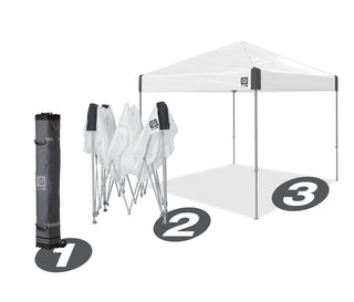 E-Z UP Ambassador Instant Pop Up Canopy Tent, 10' x 10', Roller Bag and 4 Piece Spike Set, Slate White