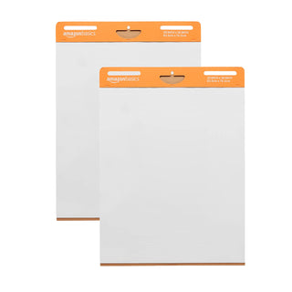 Amazon Basics Sticky Easel Pads for Presentations, Brainstorming, Classroom Use, Bleed-Resistant, Easy to Hang, 25 x 30 in, White, 2-Pack