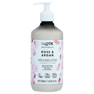 I LOVE Naturals Rose and Argan Hand and Body Lotion - Moisturizing Lotion for Dry Skin - Coconut Oil and Shea Butter Lotion - 16.9 oz