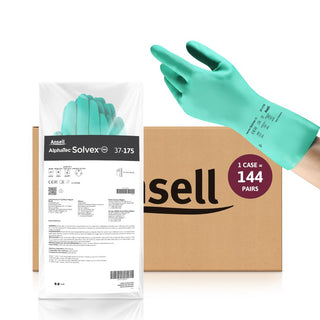 Ansell AlphaTec Solvex 37-175 Flocked Chemical-Resistant Gloves for Cleaning, Agriculture, Food, Oil - Small (7), Green (144 Pairs)