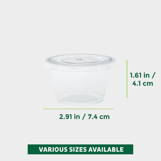 Freshware Plastic Portion Cups with Lids [4-Ounce, 100 Sets] - Souffle, Sampling, Sauce, Snack, Dressing, Jello Shot Cups, Plastic Containers, BPA Free