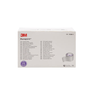 3M Durapore Medical Tape, Non-Sterile, Silk-Like Cloth, White, 1 in x 10 yds, 12 Rolls, 1 Pack