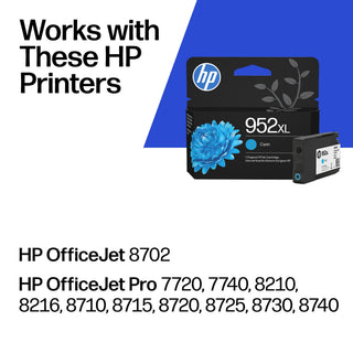 HP 952XL Cyan High-Yield Ink Cartridge | Works OfficeJet 8702, OfficeJet Pro 7720, 7740, 8210, 8710, 8720, 8730, 8740 Series | Eligible for Instant Ink | L0S61AN