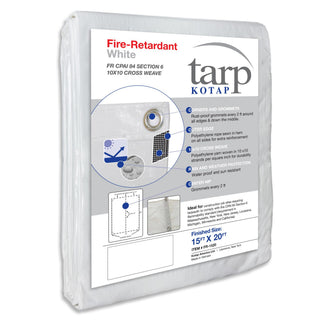 Kotap 15 x 20 Ft. Fire-Retardant Tarp for Construction Job Sites Requiring Tarpaulin, White (FR-1520)