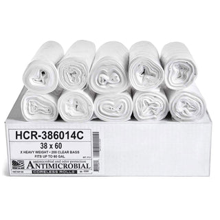 Aluf Plastics High Density Trash Bags, 60 Gallon, 200 Count, 14 Micron (eq), 38" x 60", Clear, for Bathroom, Office, Industrial, Commercial, Janitorial, Municipal, Recycling