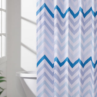 Amazon Basics Bathroom Shower Curtain, Water Resistant Fabric with Weighted Hem, Grommets & Hooks, Machine Washable, 72"x72", Blue Ombre Chevron