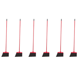 Amazon Basics Angle Broom With Metal Handle for Floor Cleaning and Sweeping, 11 inches Wide, 6-Pack, Black & Red