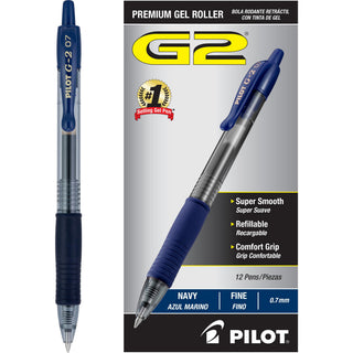 PILOT G2 Premium Refillable and Retractable Rolling Ball Gel Pens, Fine Point, Navy Blue Ink, 12-Pack (31187)