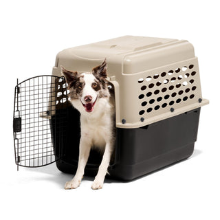 Petmate Vari Dog Kennel - Portable Dog Carriers & Crates for Medium Dogs, Airline-Friendly, Durable Plastic, Pet Carrier For Home and Travel, 32 Inches, Taupe and Black