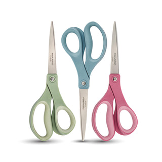 Fiskars 8” Comfort Grip Titanium Multipurpose Scissors with Ergonomic Handles for Everyday Cutting Tasks, Sharp Scissors for Home, Office, Crafts, Multicolor 3-Pack