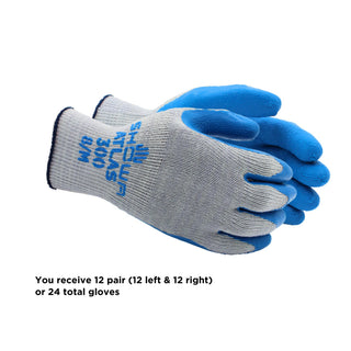 SHOWA Atlas 300 Original 1994 Crinkle Grip Work Gloves, Natural Latex Palm, Heavy Duty 10-Gauge for Construction, Landscaping, Gardening, & Masonry, Blue, Large, 12-Pair