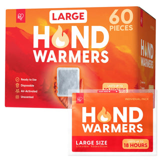 IRIS USA Hand Warmers, Large - 60 Individual Warmers, Up to 18 Hours Long-Lasting for Warm Hot Hands Body, TSA-Approved, Pocket Warmers Bulk for Hot Hands Disposable Portable, Camping Skiing