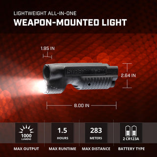 Streamlight 69601 TL-Racker 1,000 Lumen 20,000-Candela Tactical Integrated Forend Weapon Light with Ambidextrous Controls for Remington 870 Only, Black