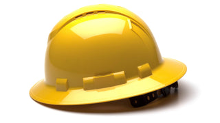 Pyramex Ridgeline Full Brim Hard Hat 4 Point Ratchet Vented Yellow