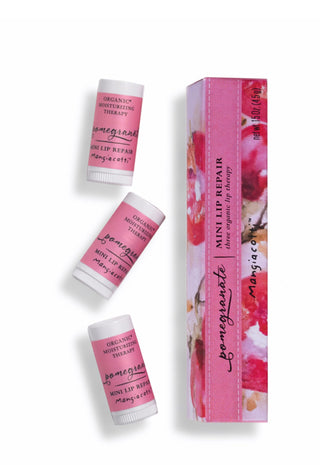 Mangiacotti Lip Balm 3-Pack Small Moisturizing Repair Sticks for Soft Lips Organic Beeswax Mini Balms, .15 Ounce Total, Pomegranate