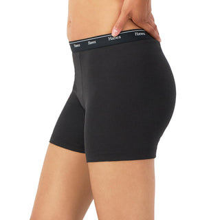 Hanes Women's Originals Mid-Thigh Boxer Brief Pack, Stretch Cotton Panties, Assorted, 4-Pack