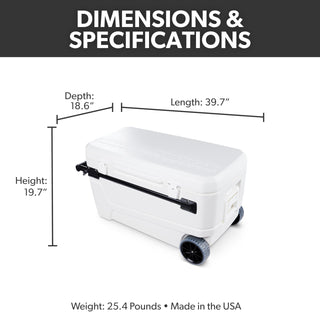 Igloo MaxCold Glide Coolers 110 QT, Insulated Portable Rolling Cooler with Soft Ride Wheels, 168 Can Capacity, Leak-Proof, 5-day Ice Retention