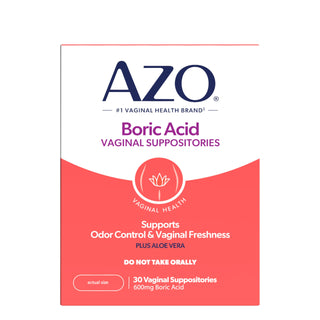 AZO® Boric Acid Vaginal Suppositories for Women, Helps Support Odor Control with Clinically Studied Boric Acid, Non-GMO, 30 Count