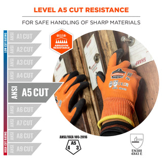 Ergodyne unisex adult ANSI A5 Coated Waterproof CR Gloves, Orange, X-Large Pack of 1 US, 7551