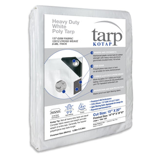 Kotap 15 x 20 Ft. Heavy-Duty Protection/Coverage Tarp, Superior Weave for Greater Longevity 8-mil, Multi-Use, Waterproof, White, 1-Pack (TRW-1520)