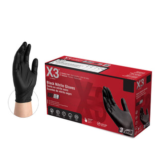 AMMEX X3 Black Nitrile Gloves for cooking Food Prep, Disposable, Latex Free, 3 Mil, Powder-Free, Lightly Textured