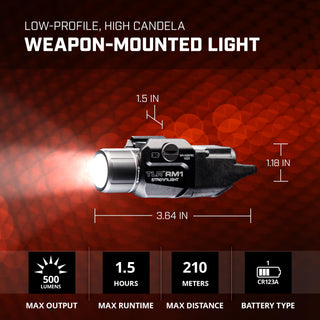 Streamlight 69440 TLR RM 1 500-Lumen Low-Profile Rail Mounted Tactical Lighting System with Rail Locating Keys, Remote Pressure Switch, Mounting Clips and CR123A Battery, Black