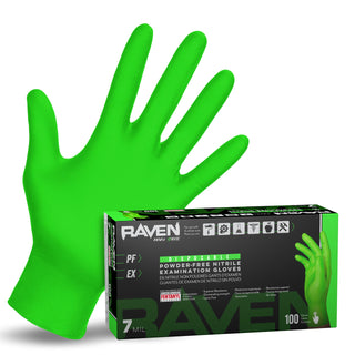 SAS Safety 66551 Derma-VUE Powder-Free Exam Grade 6 Mil Nitrile Gloves, Medium, Neon Green