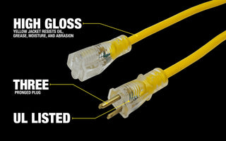 Southwire Yellow Jacket Heavy Duty Extension Cord - Reliable Outdoor Power for Tools & Equipment - Lighted End with Weather Resistant SJTW Jacket - 50 Foot