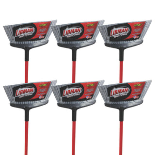 Libman Commercial 1102 Rough Surface Angle Broom, 15" Wide, Steel Red Handle and Gray Bristles (Pack of 6)