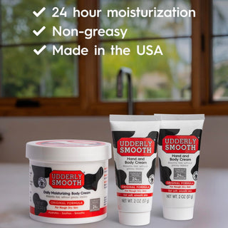 Udderly Smooth Hand (2 Oz) & Body Cream (12 Oz) Bundle, Daily Moisturizer to Restore Dry or Irritated Skin, Dermatologist Tested, 3 Items Total