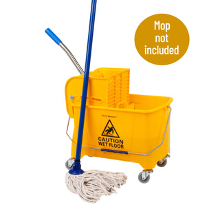 Mind Reader Mop Bucket with Wringer (Mop Not Included), 5.5 Gallon Cleaning Bucket with Wheels and Handle, Upward Press Wringer, Small Mop Compatible, Yellow