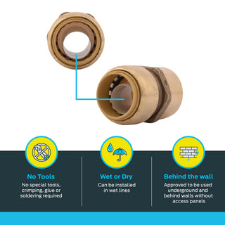 SharkBite 3/4 x 3/4 Inch FNPT Adapter, Push To Connect Brass Plumbing Fitting, PEX Pipe, Copper, CPVC, PE-RT, HDPE, U088LFA