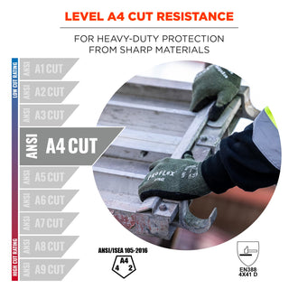 Ergodyne ProFlex 7042 Cut Resistant Work Gloves, ANSI A4, Contact Heat Resistant, Sandy Nitrile Coated Palms, 18g Aramid, Green, Large US