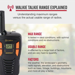 Cobra ACXT145 Compact Walkie Talkies - Rechargeable, Lightweight, 22 Channels, Long Range 16-Mile Two-Way Radio Set (2-Pack), black