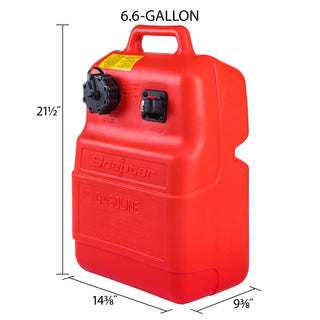 Scepter 6.6 Gallon Portable Marine Gas Can, Boat Fuel Tank with 2-Way Vented Cap, Built-In Fuel Gauge and Pick-Up, Top Handle, EPA & CARB Compliant, Underseat Design, 21.5"L x 14.3"W x 9.3"H (08580)