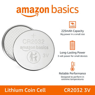 Amazon Basics CR2032 3V Lithium Coin Cell Batteries, Child-Proof Package, Non-Coated, AirTag Compatible, 4-Pack