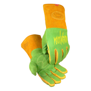 Caiman Premium Wasabi Green Split Deerskin MIG/Stick Welding Gloves, Flame Resistant Foam/Fleece Insulation, Pulse Protector, Green/Gold, Medium (1816-4)