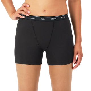 Hanes Women's Originals Mid-Thigh Boxer Brief Pack, Stretch Cotton Panties, Assorted, 4-Pack
