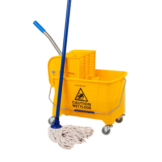 Mind Reader Mop Bucket with Wringer (Mop Not Included), 5.5 Gallon Cleaning Bucket with Wheels and Handle, Upward Press Wringer, Small Mop Compatible, Yellow