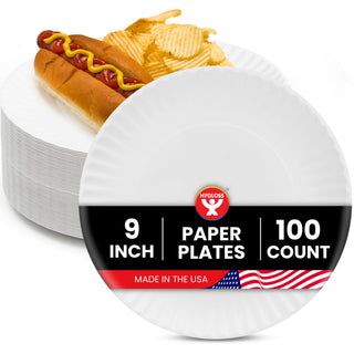 Hygloss Bulk Paper Plates 9-Inch - Uncoated Large Plain White Disposable Plates for Party, Dinner, Foodware, Events, Crafts & More - Environmentally Friendly - Recyclable & Microwave Safe (100 Count)