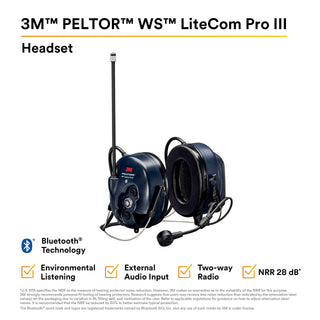 3M PELTOR WS LiteCom PRO III Headset, Neckband, Professional Grade Durability, Wireless Two-Way Communication Radio, Bluetooth, Boom Microphone, Navy Blue, MT73H7B4D10NA